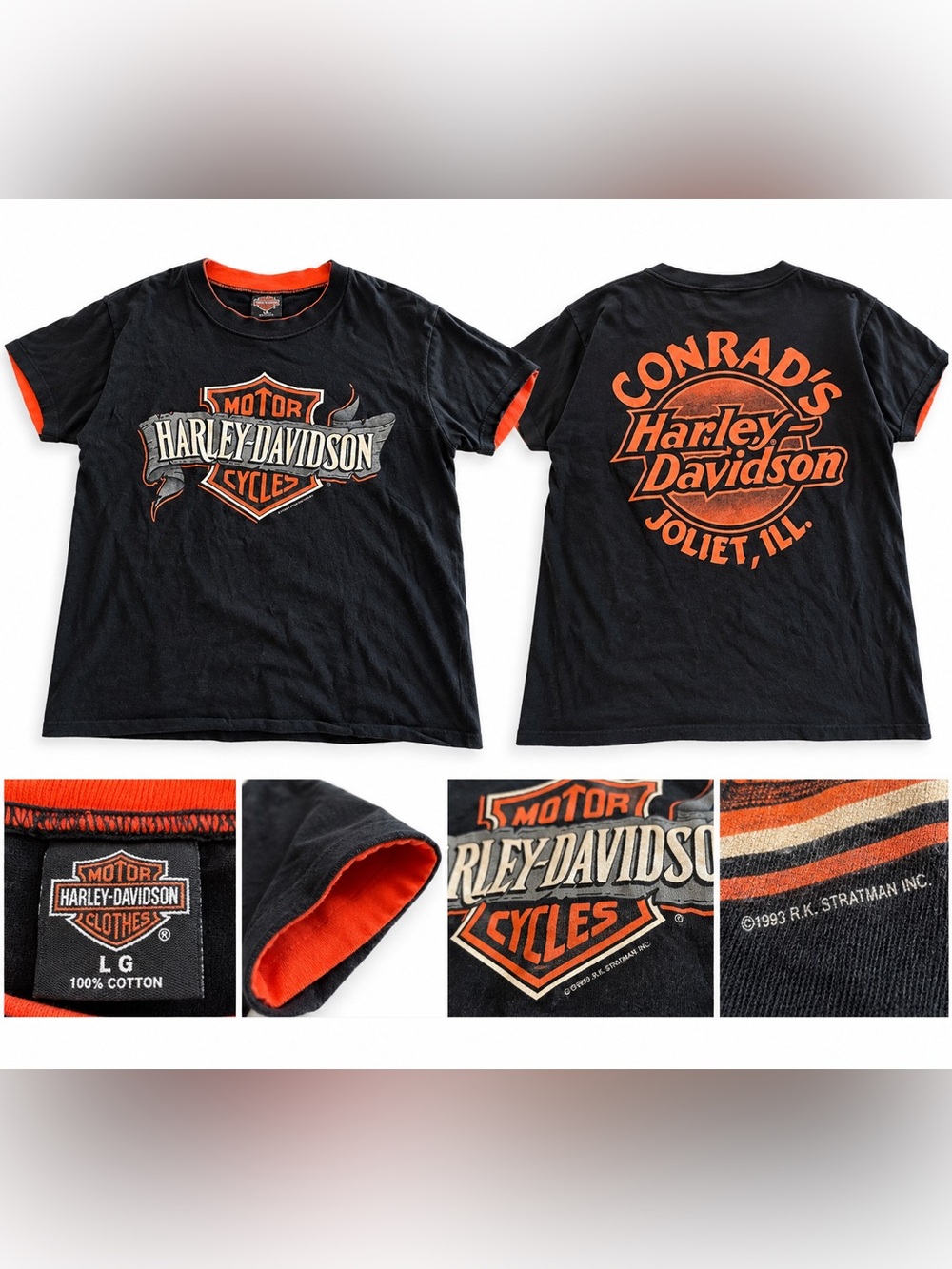 Vintage 1993 Harley Davidson Conrad’s Joliet Tee L